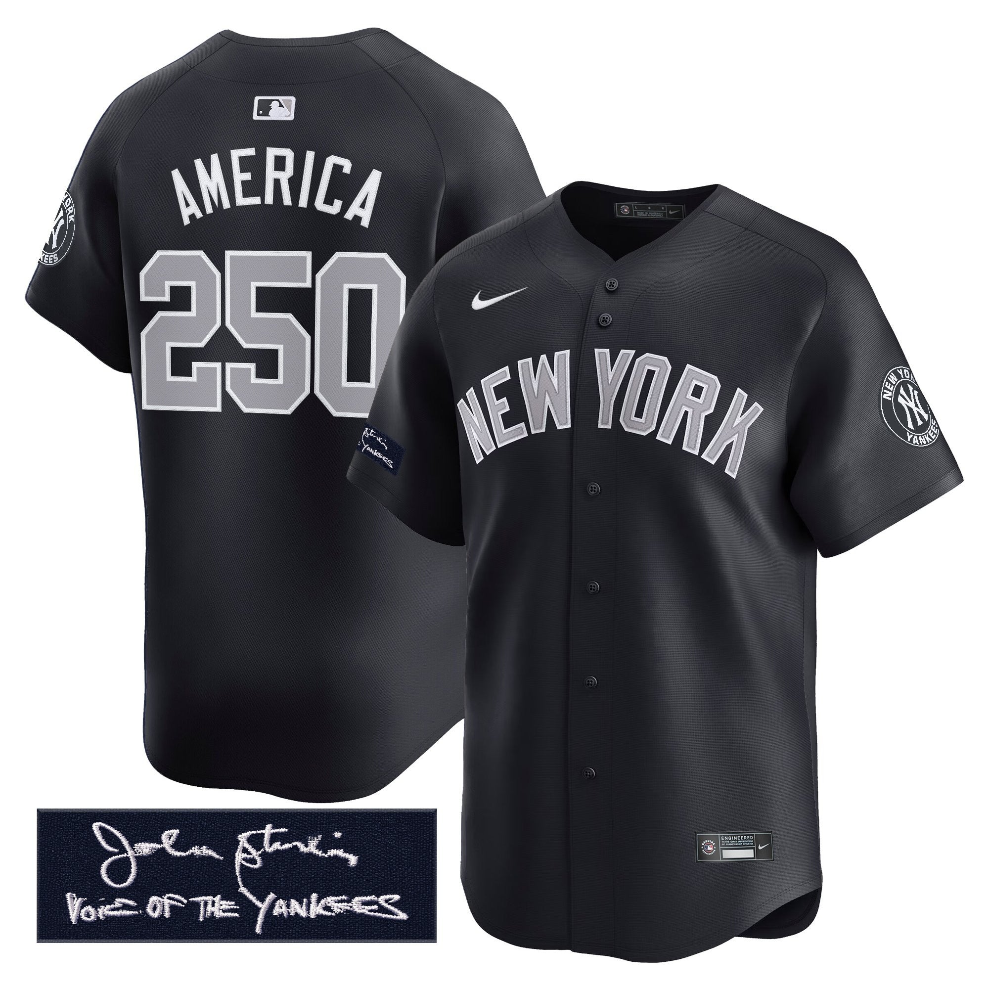NYY John Sterling "The Voice of the Yankees" Tribute Patch Vapor Premier Limited Jersey - Stitched