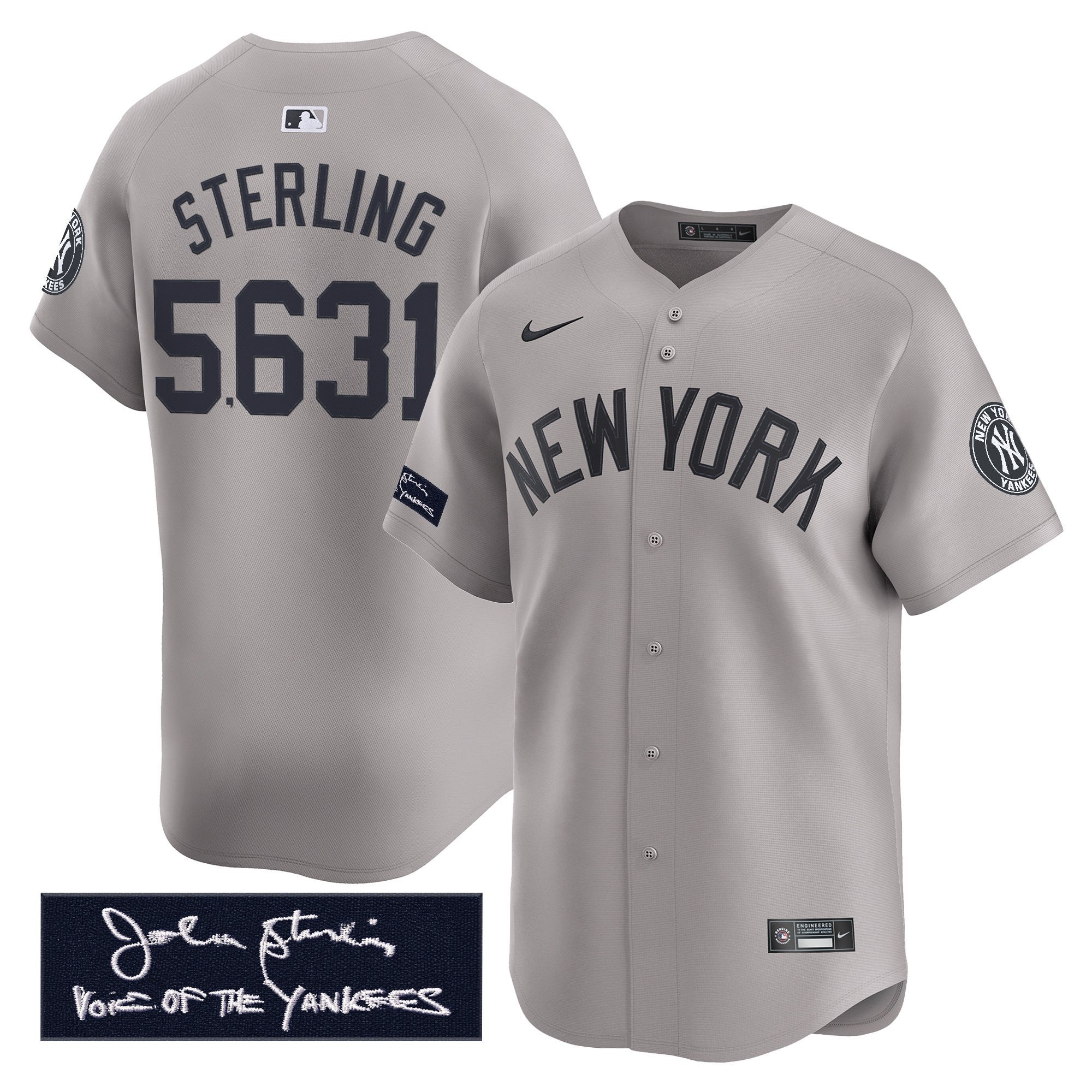 NYY John Sterling "The Voice of the Yankees" Tribute Patch Vapor Premier Limited Jersey - Stitched
