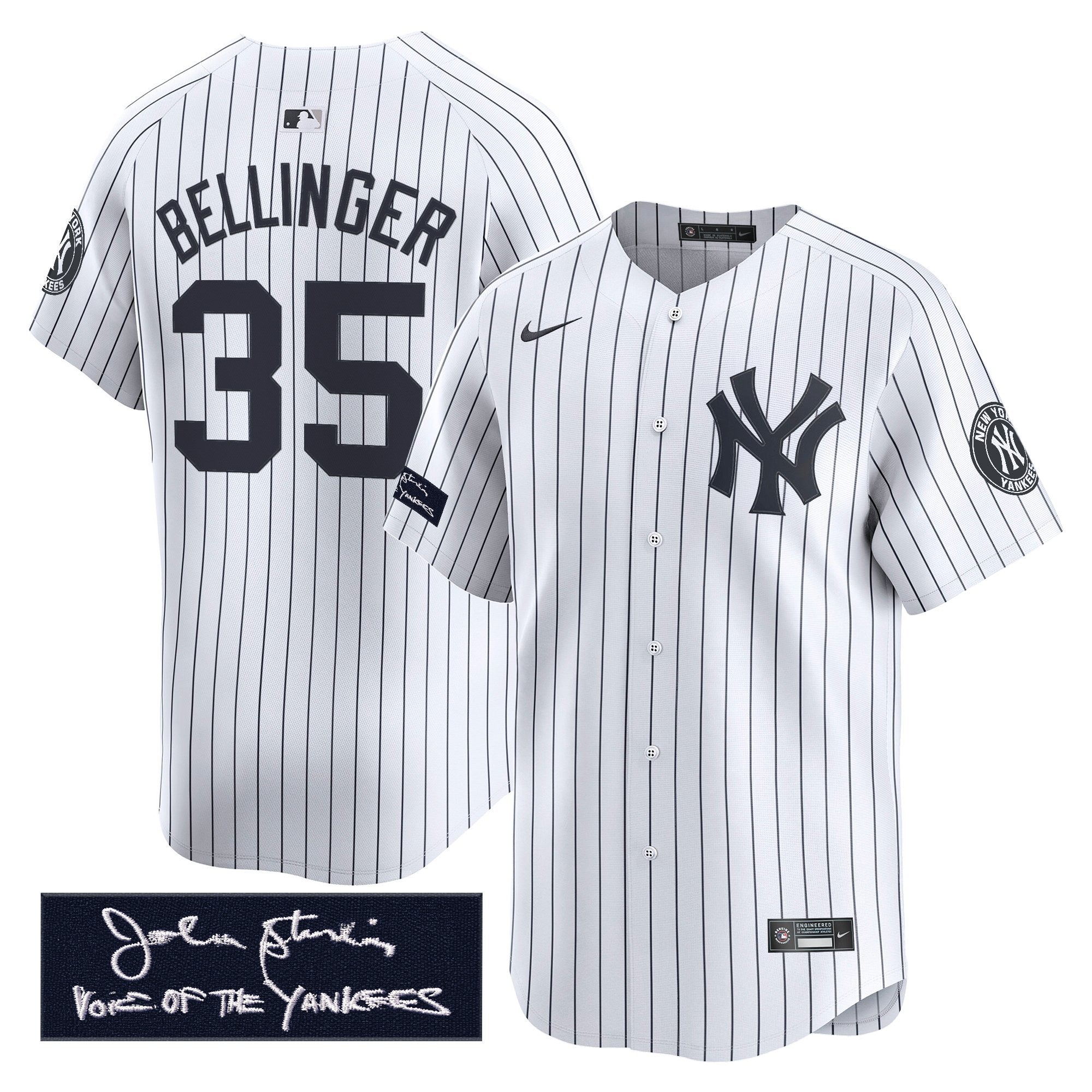 NYY John Sterling "The Voice of the Yankees" Tribute Patch Vapor Premier Limited Jersey - Stitched