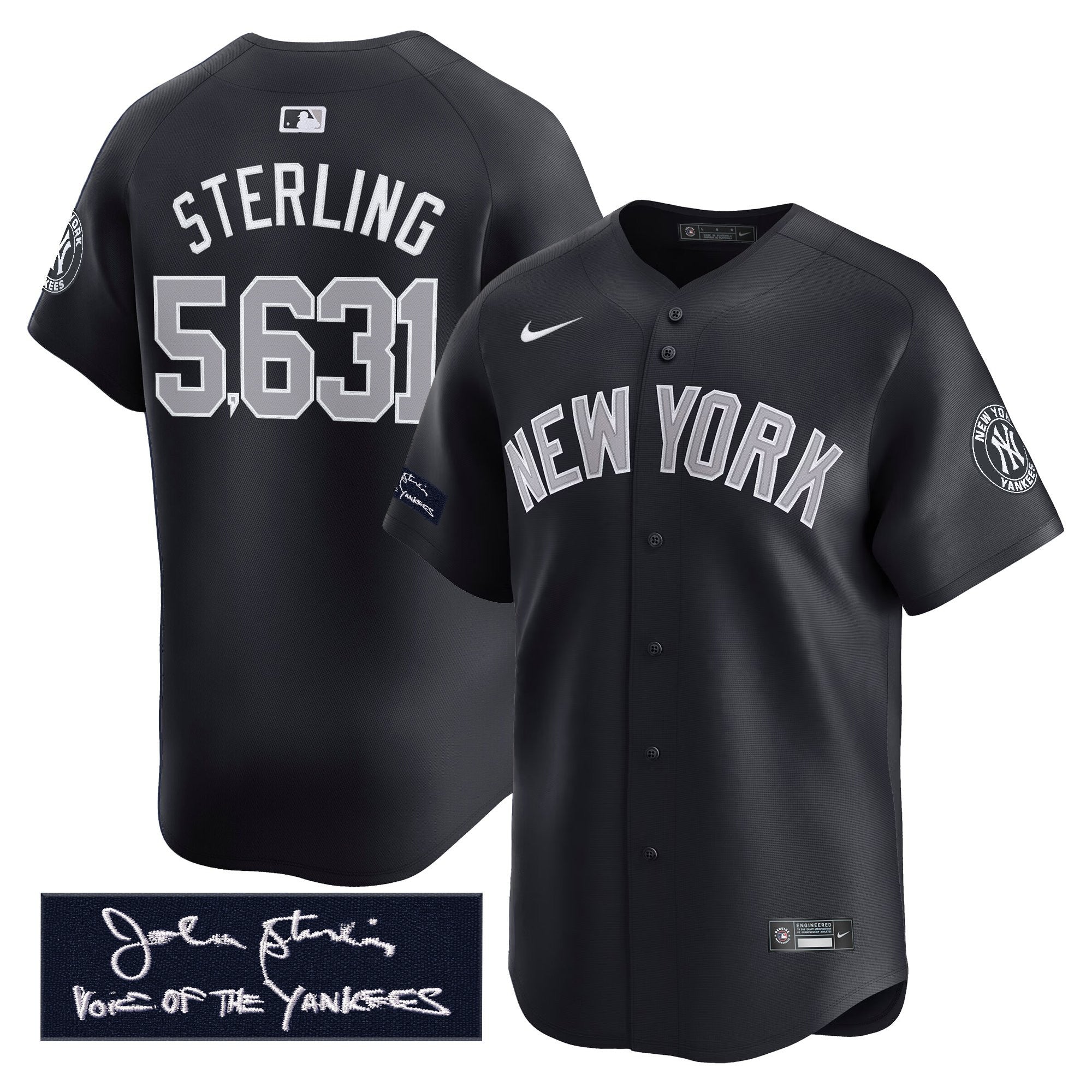 NYY John Sterling "The Voice of the Yankees" Tribute Patch Vapor Premier Limited Jersey - Stitched