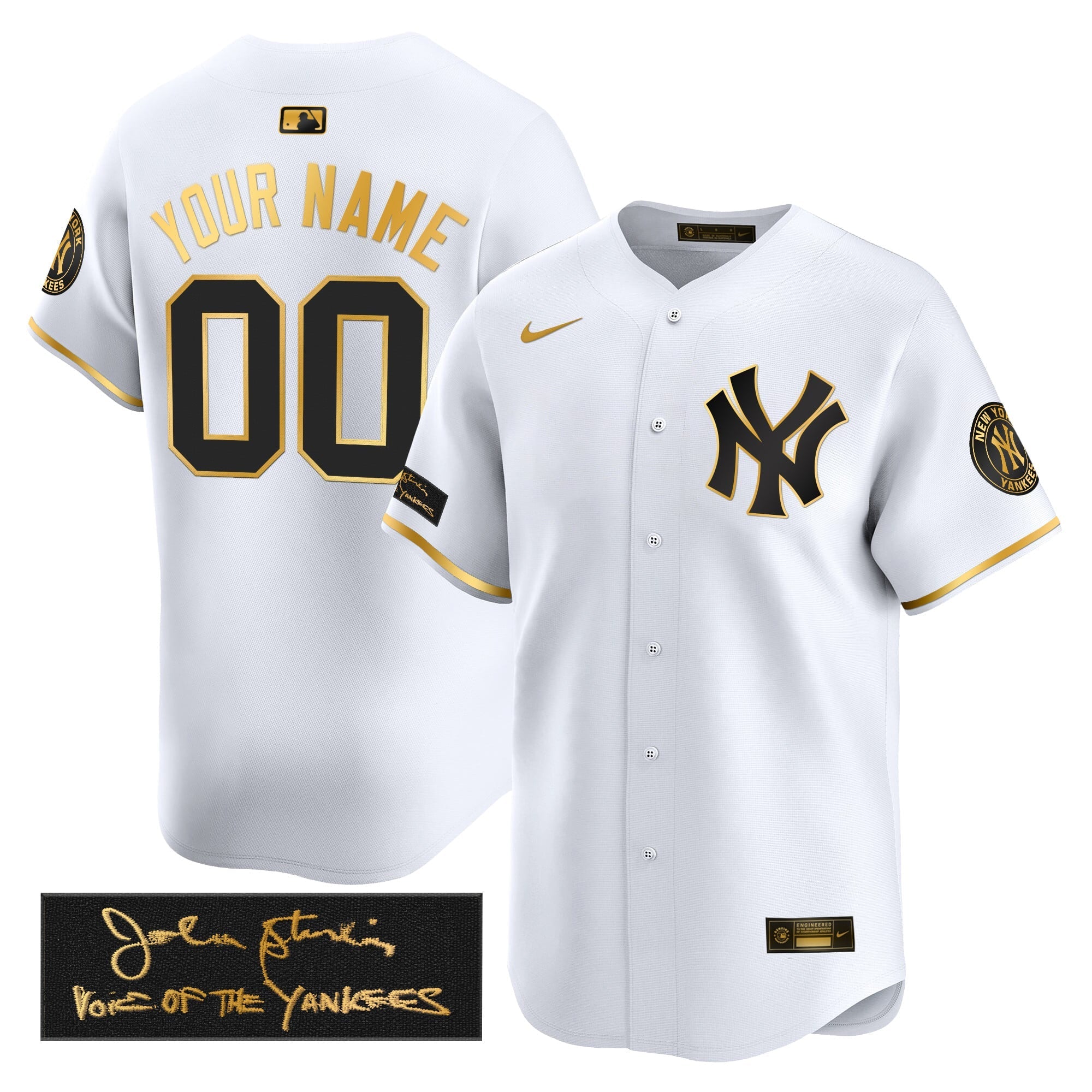 NYY John Sterling "The Voice of the Yankees" Tribute Patch Vapor Premier Limited Custom Jersey - Stitched