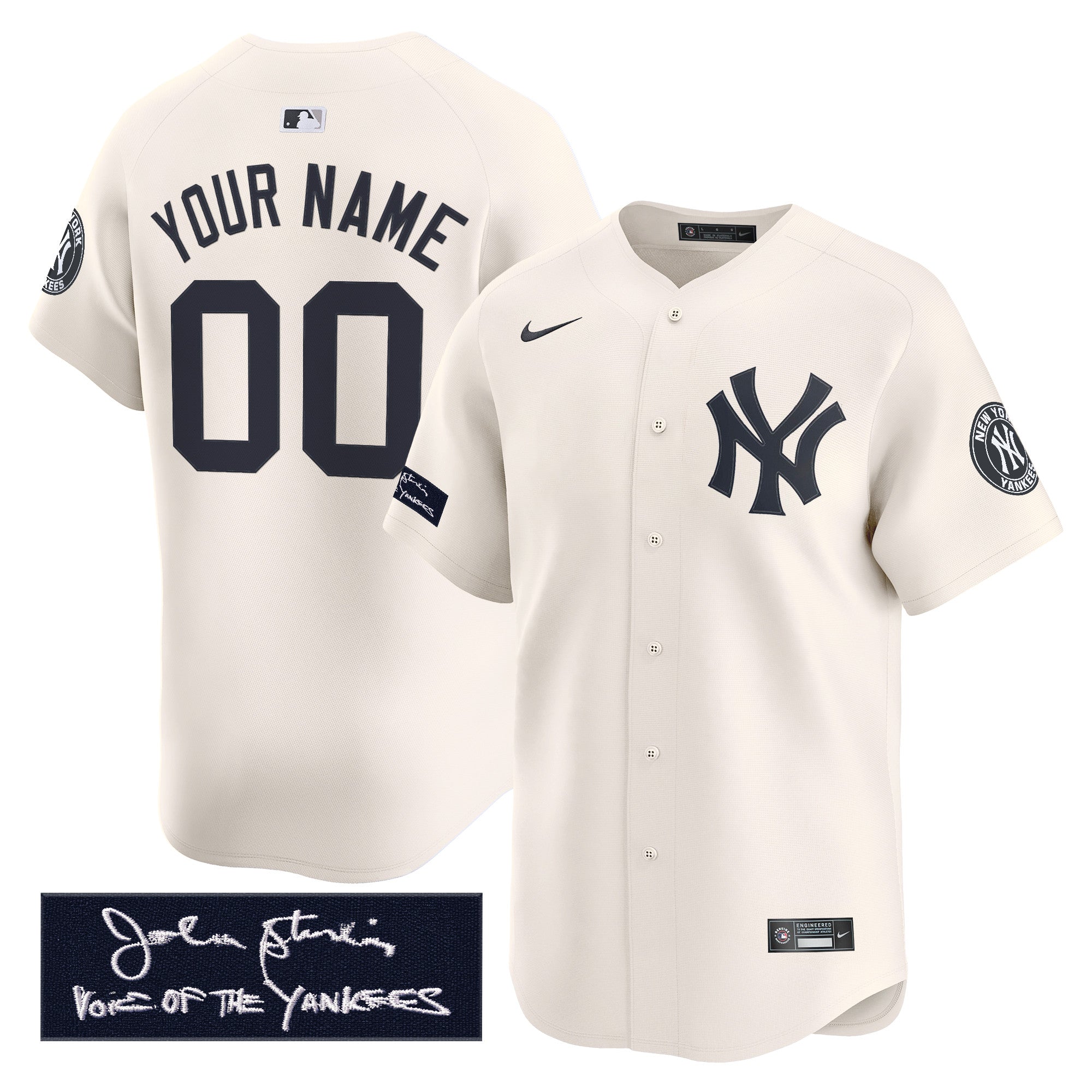 NYY John Sterling "The Voice of the Yankees" Tribute Patch Vapor Premier Limited Custom Jersey - Stitched