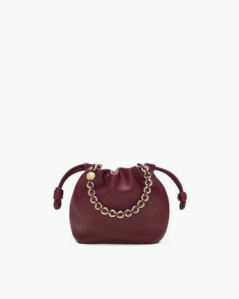 Medium Ruched Genuine Leather Bag Donut Chain