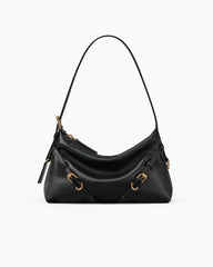Shiny Calfskin V Hobo Bag Adjustable Strap Gold Hardware