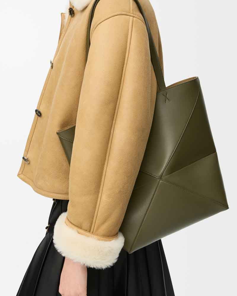 Genuine Leather Puzzle Fold Tote