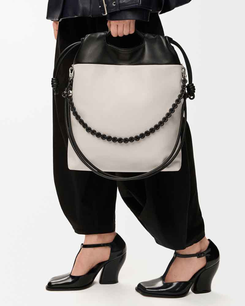 (Pre-sale) Genuine Leather Tote Knot Drawstring Chain