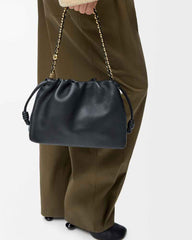 Medium Ruched Genuine Leather Bag Donut Chain