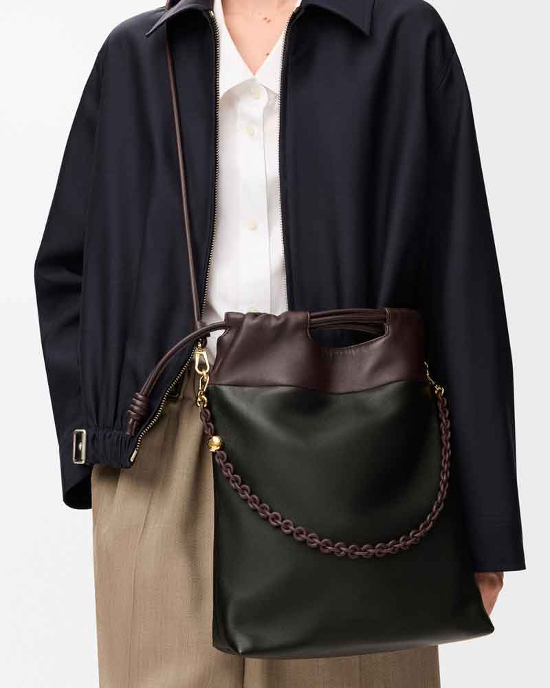 (Pre-sale) Genuine Leather Tote Knot Drawstring Chain