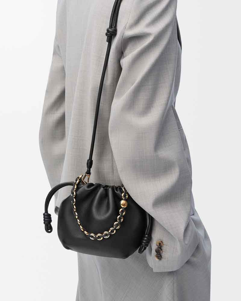 Medium Ruched Genuine Leather Bag Donut Chain