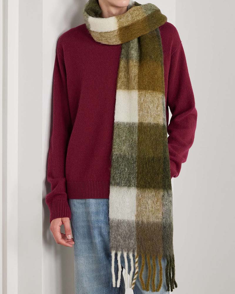 Fringed Checked Knitted Wool Scarf