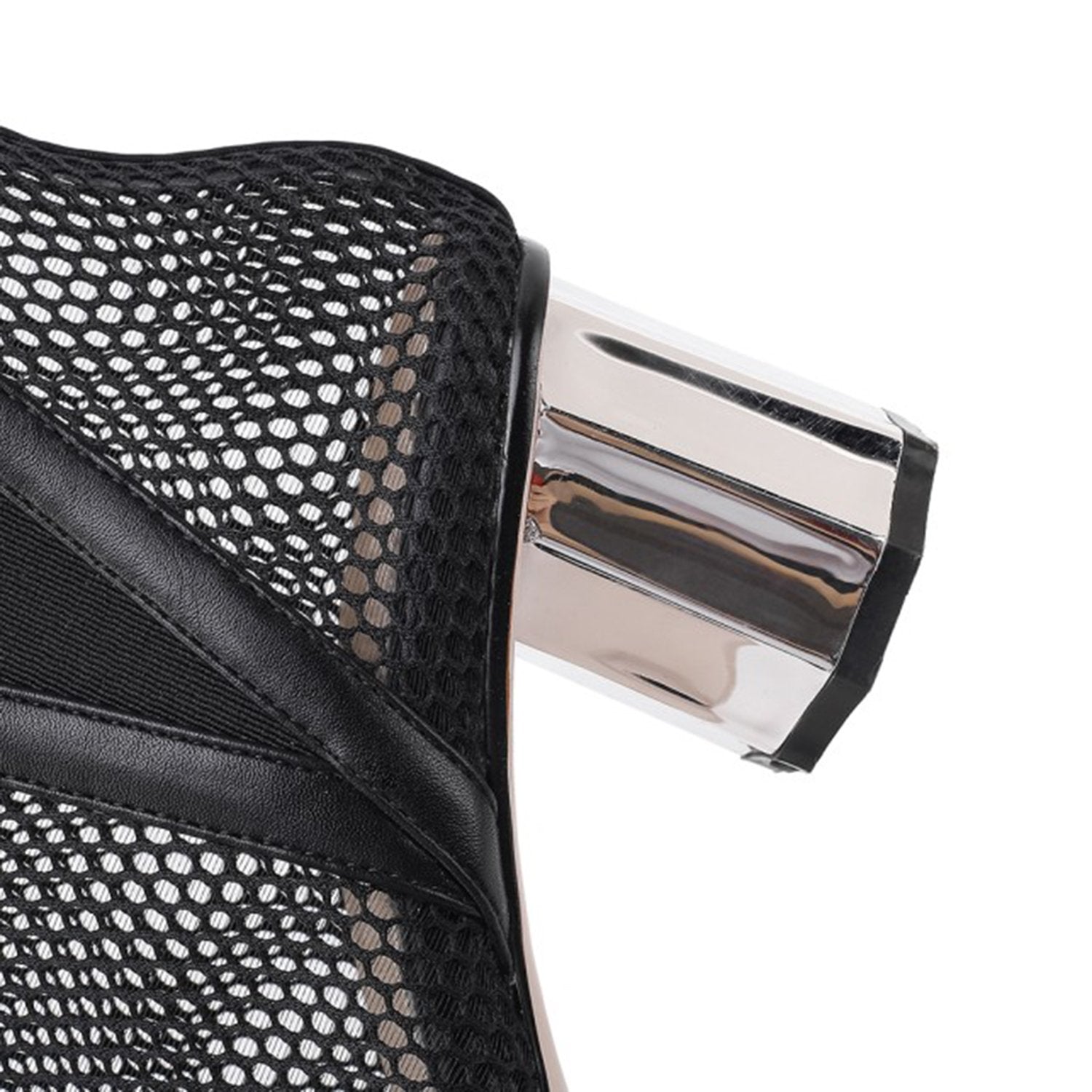 (Clean Up - US 6/US 6.5) Pointed Hollow Mesh Thick Heels Boots