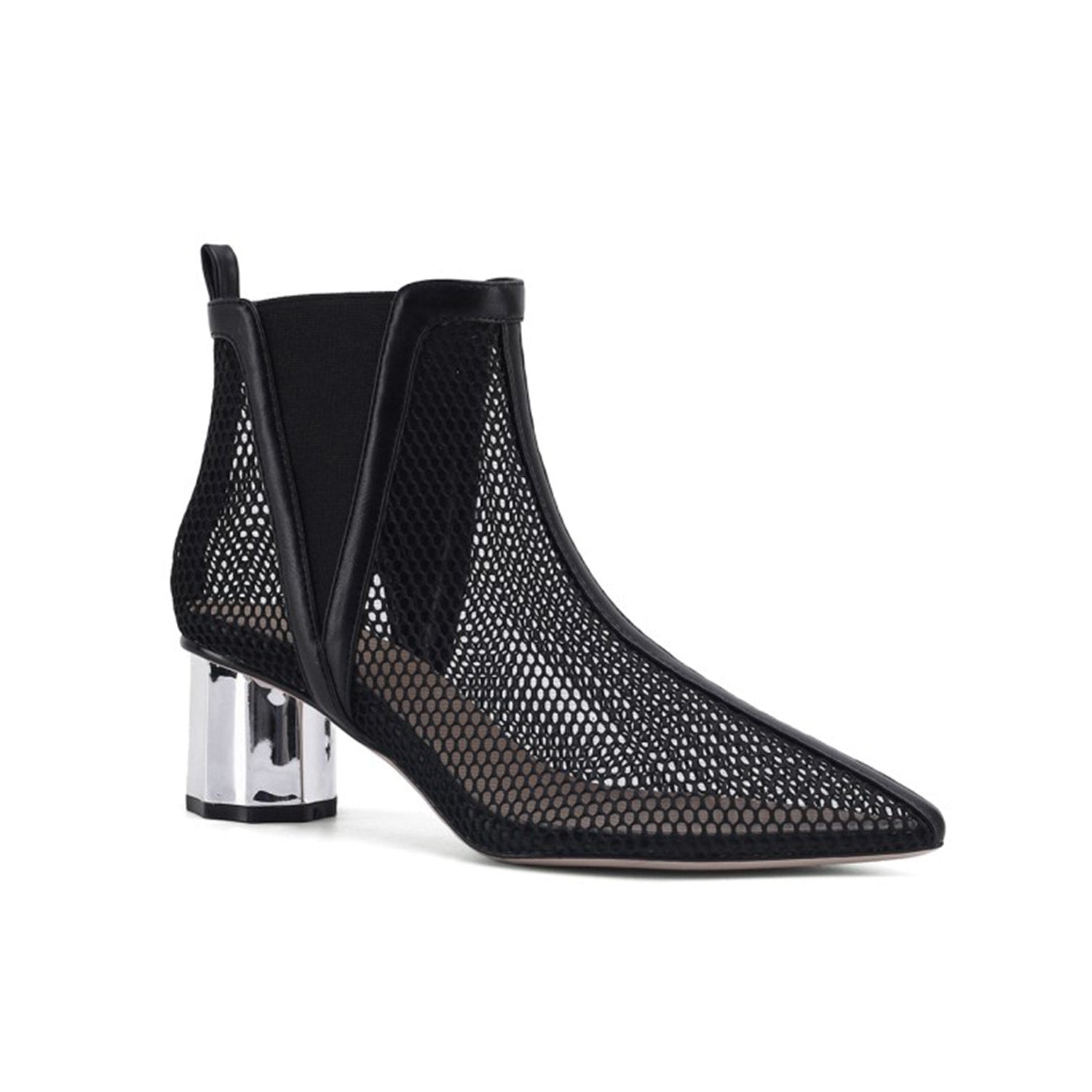 (Clean Up - US 6/US 6.5) Pointed Hollow Mesh Thick Heels Boots