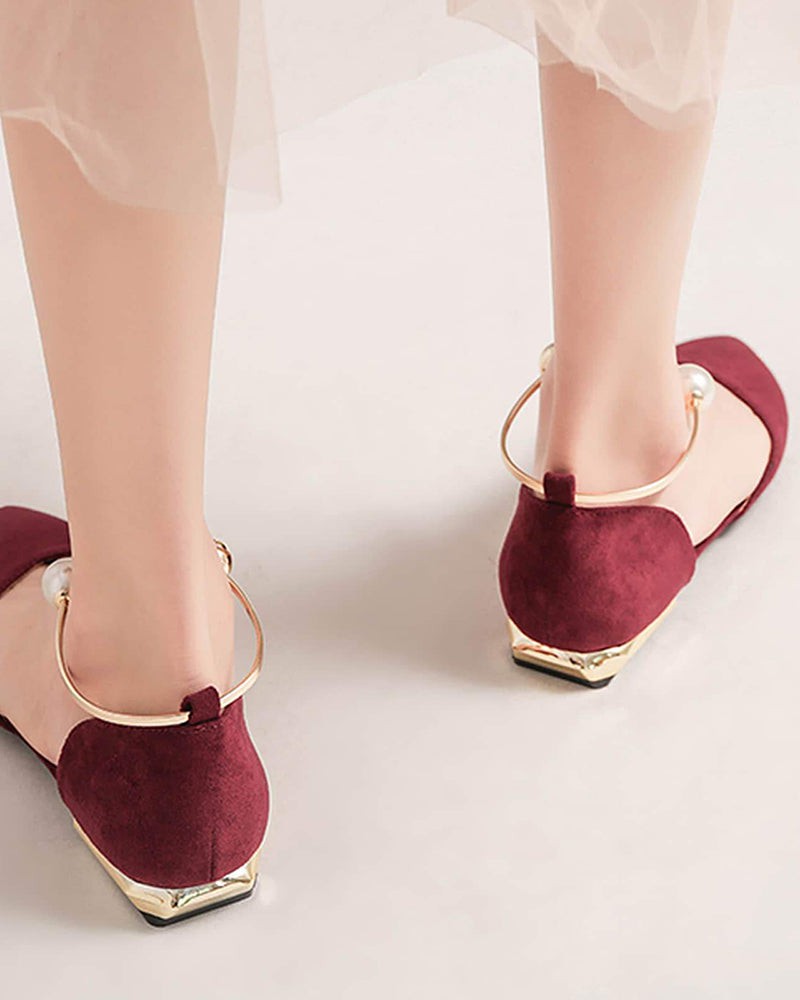 (Clean Up - US 7 ) Pearl Buckle Pointed Toe Flat Loafers