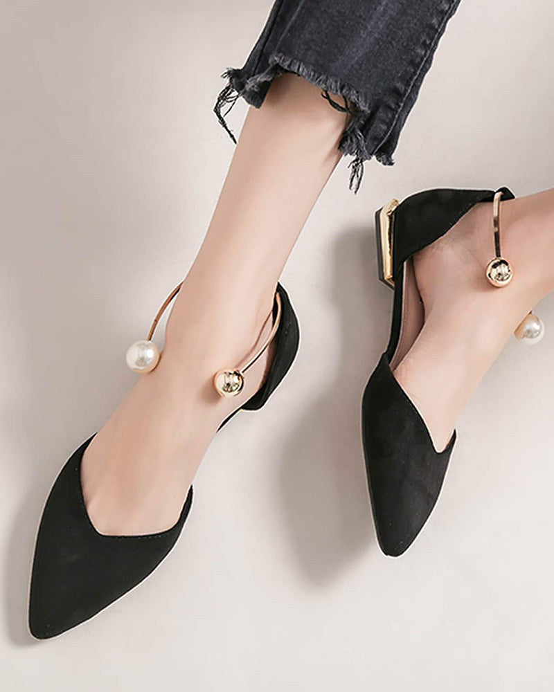 (Clean Up - US 7 ) Pearl Buckle Pointed Toe Flat Loafers