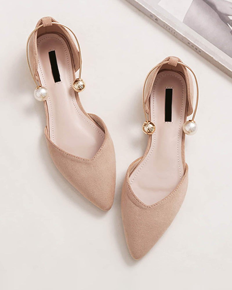 (Clean Up - US 7 ) Pearl Buckle Pointed Toe Flat Loafers