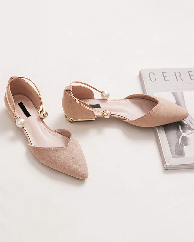 (Clean Up - US 7 ) Pearl Buckle Pointed Toe Flat Loafers