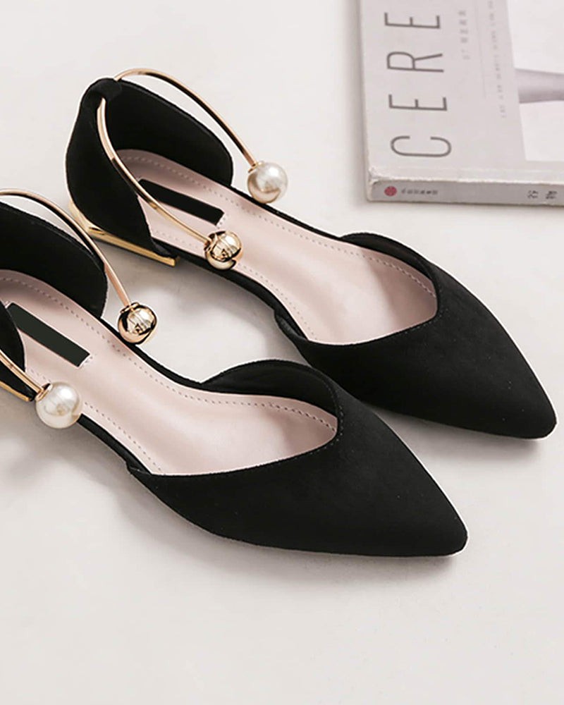 (Clean Up - US 7 ) Pearl Buckle Pointed Toe Flat Loafers