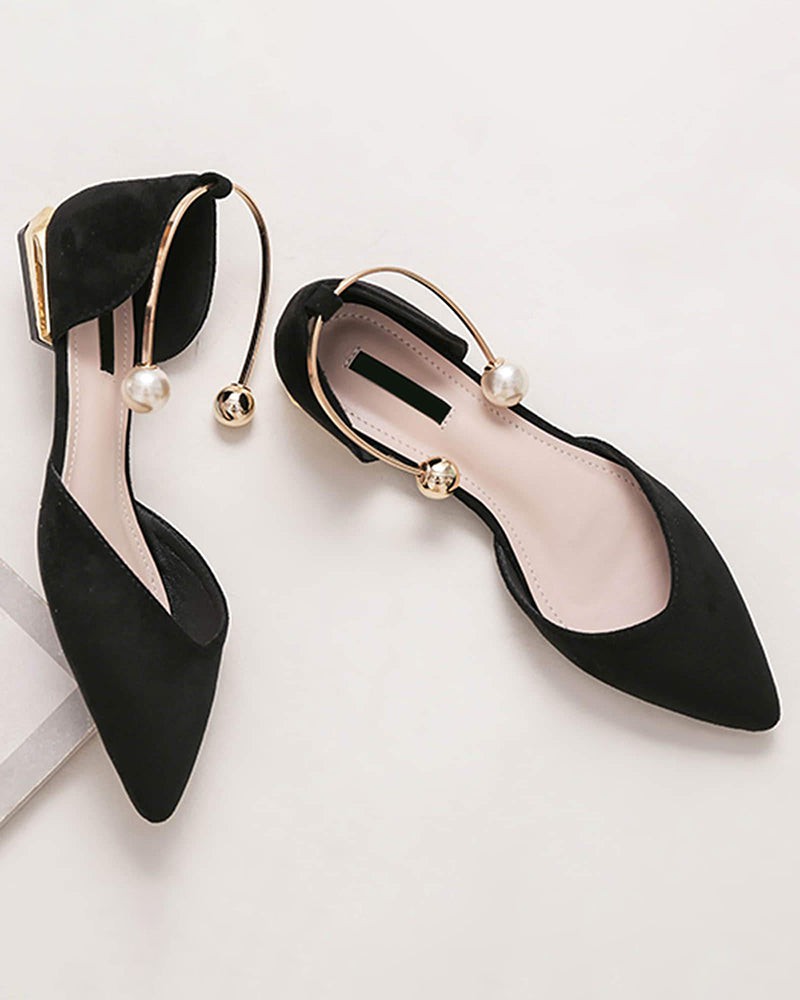 (Clean Up - US 7 ) Pearl Buckle Pointed Toe Flat Loafers