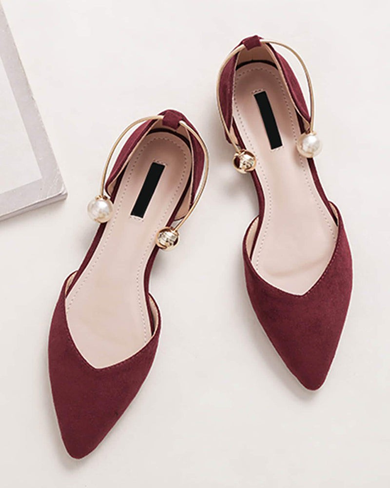 (Clean Up - US 7 ) Pearl Buckle Pointed Toe Flat Loafers