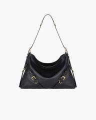 Shiny Calfskin V Hobo Bag Adjustable Strap Gold Hardware