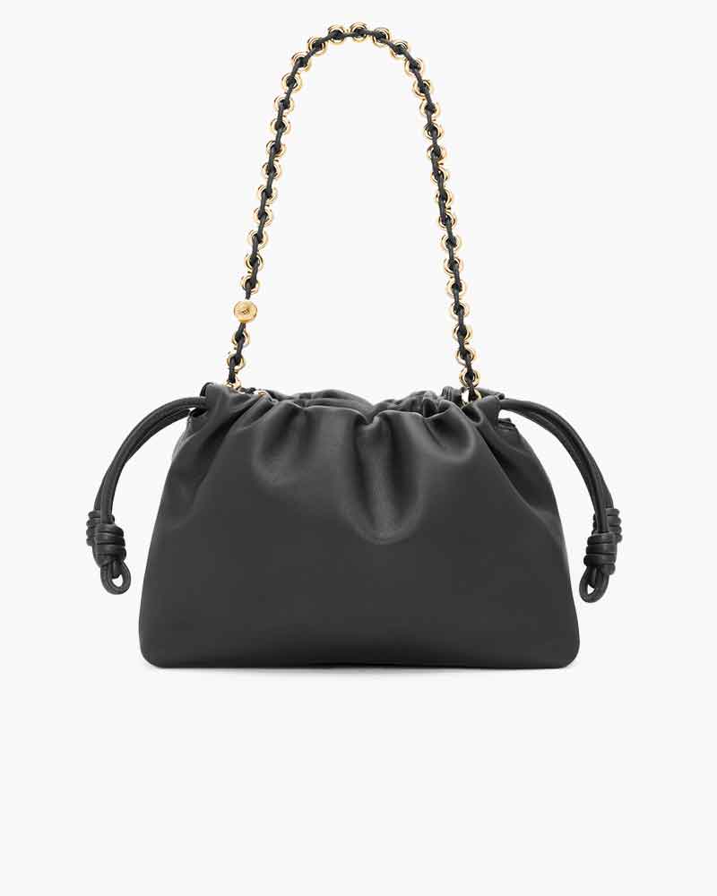 Medium Ruched Genuine Leather Bag Donut Chain