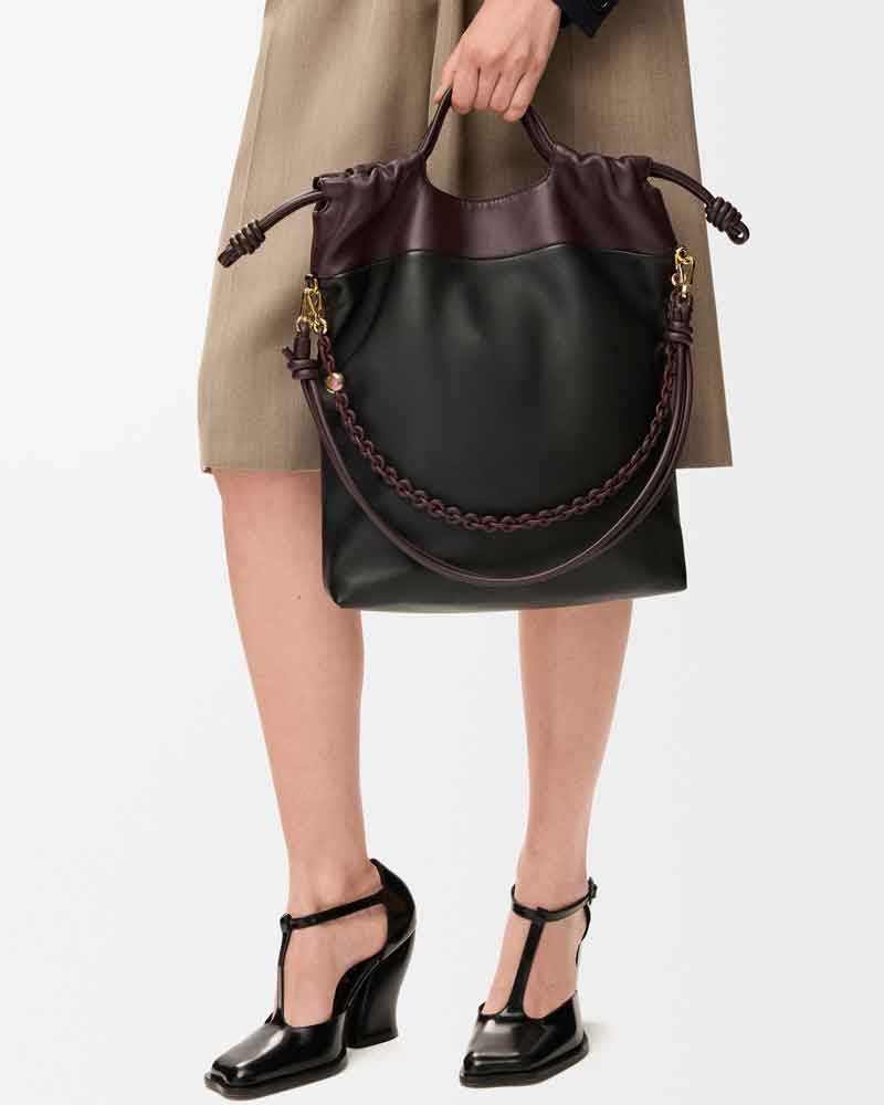 (Pre-sale) Genuine Leather Tote Knot Drawstring Chain