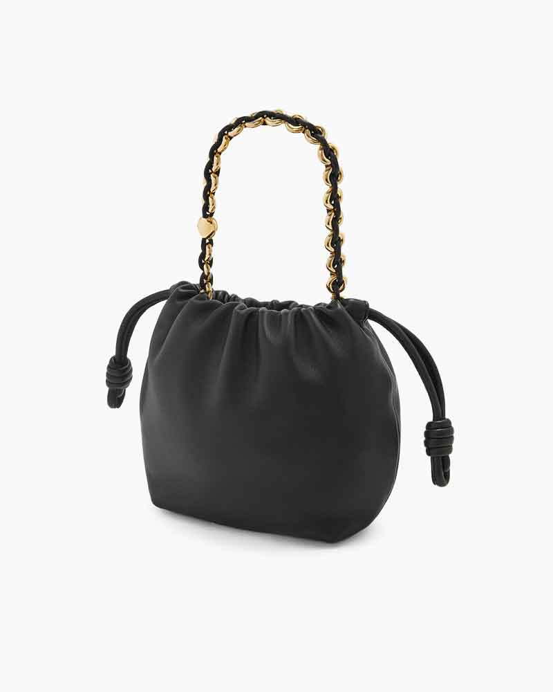 Medium Ruched Genuine Leather Bag Donut Chain