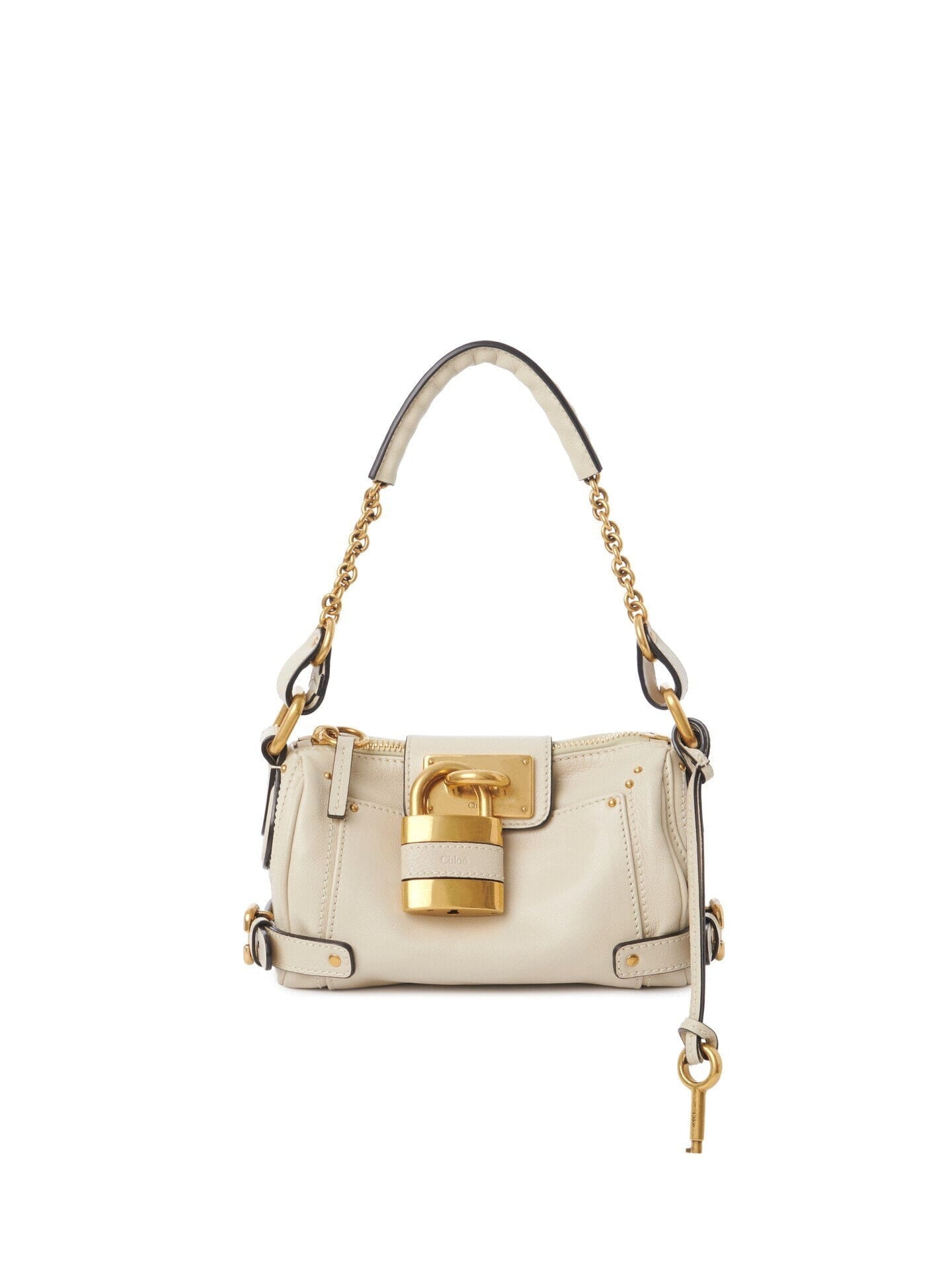Small Grained Leather Bag Oversized Padlock