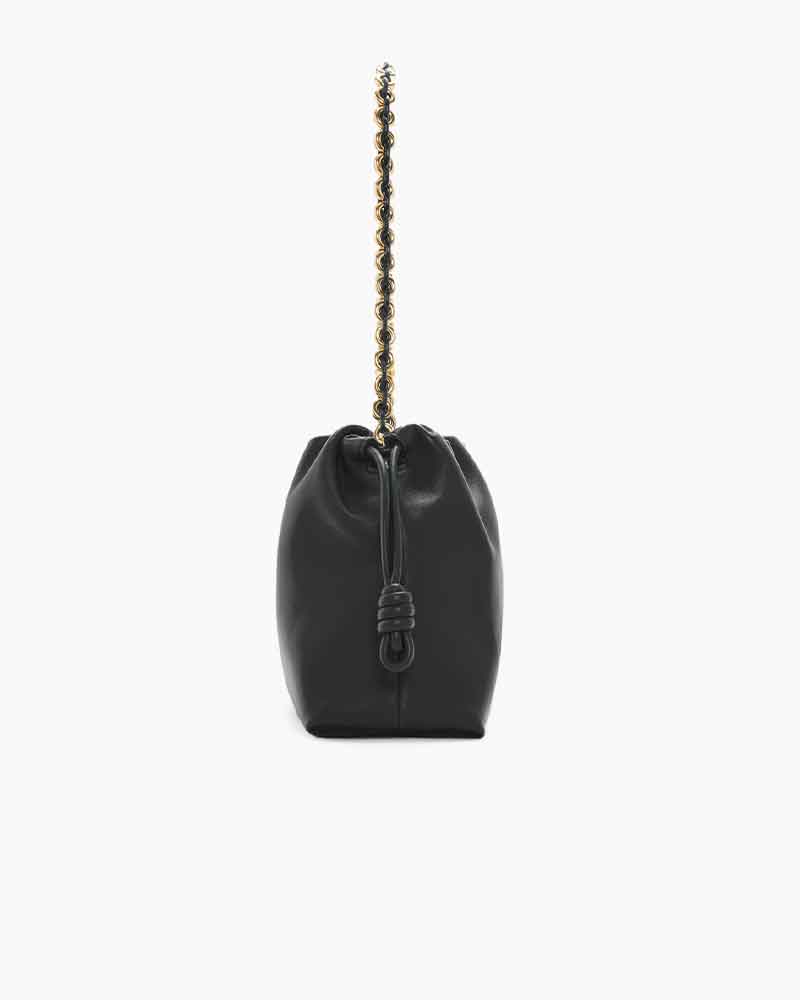 Medium Ruched Genuine Leather Bag Donut Chain
