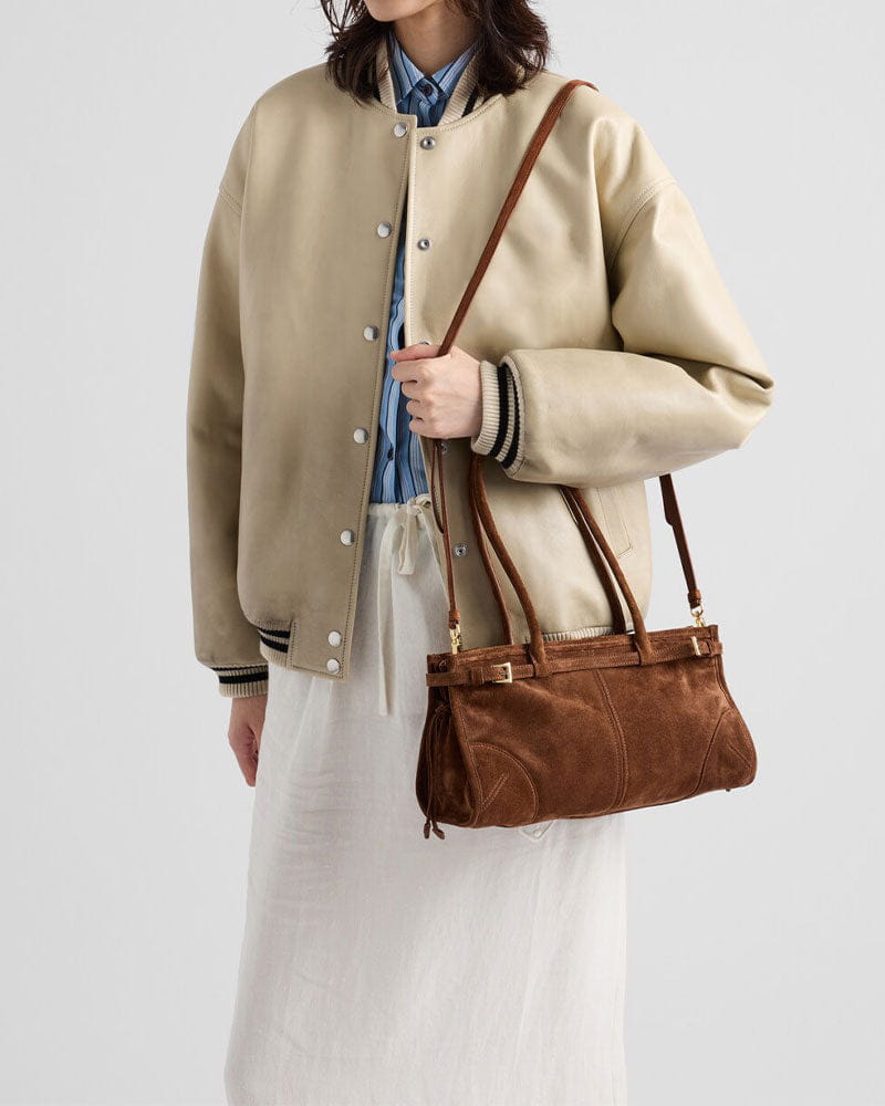 Elegant Rectangular Suede Tote with Zipper Closure