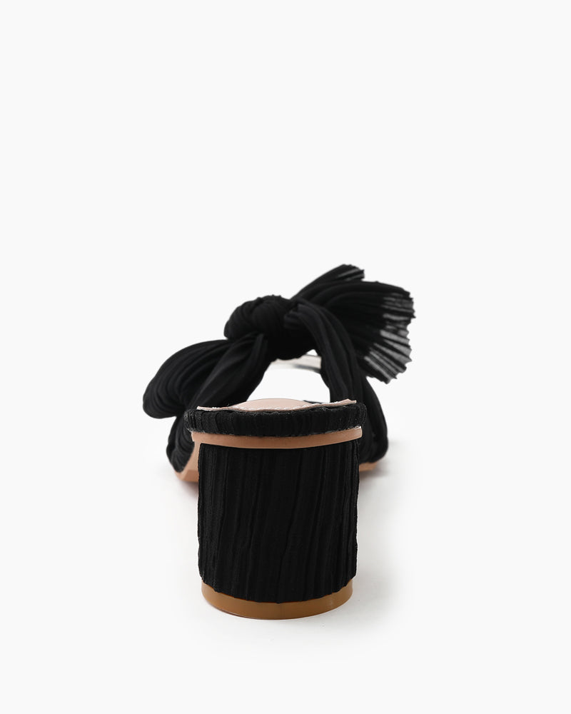 (Clean Up - Delivery in 3-5 days) Pleated Bow Open Toe Chunky Block Heel Sandals