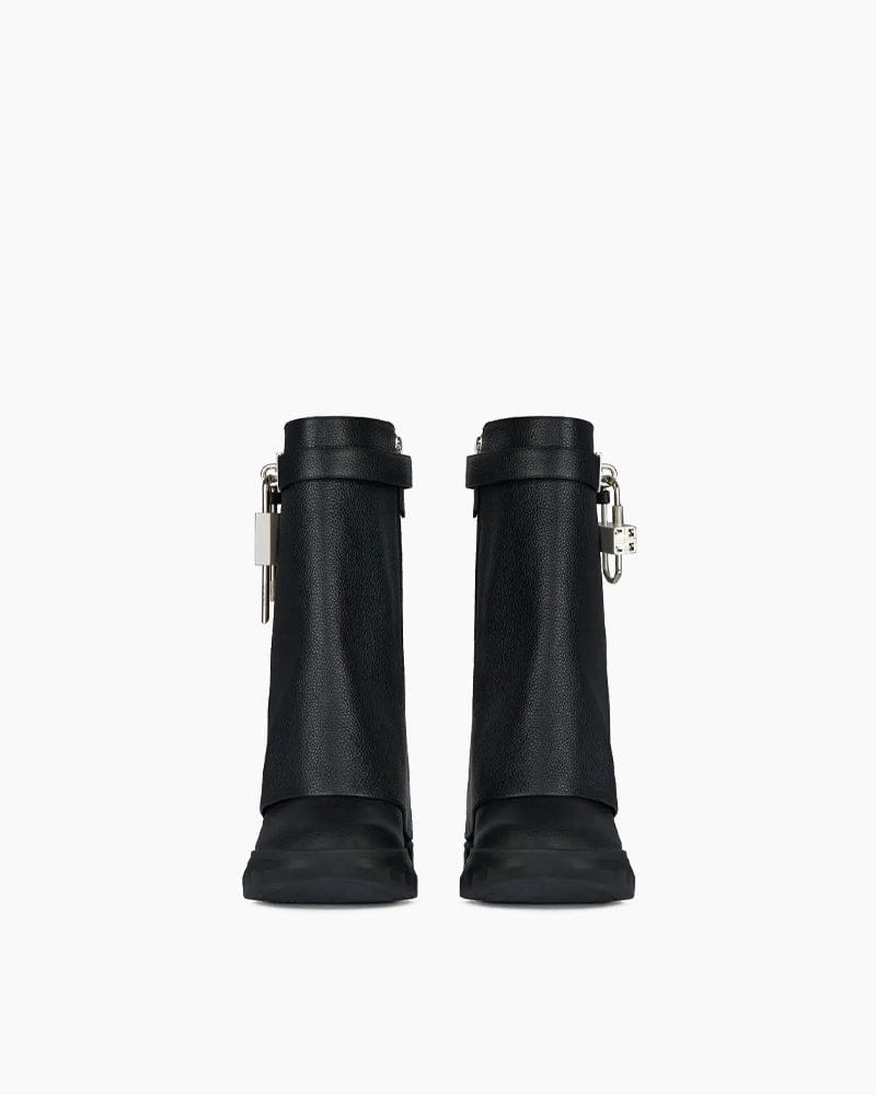 Silver Lock Biker Ankle Boots