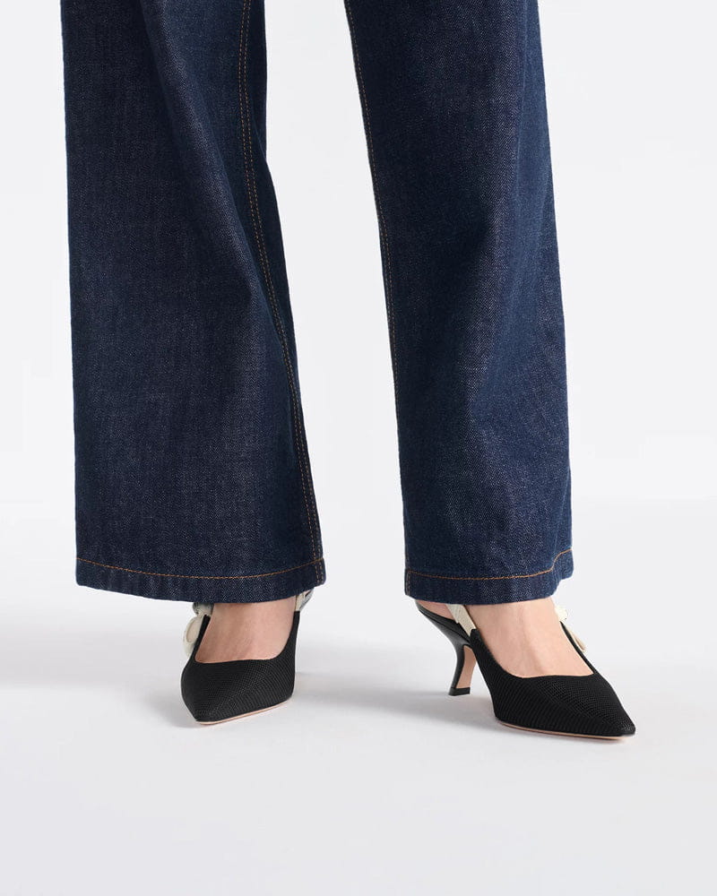 Modern Black Fabric Evening Pumps with Knot Strap Detail