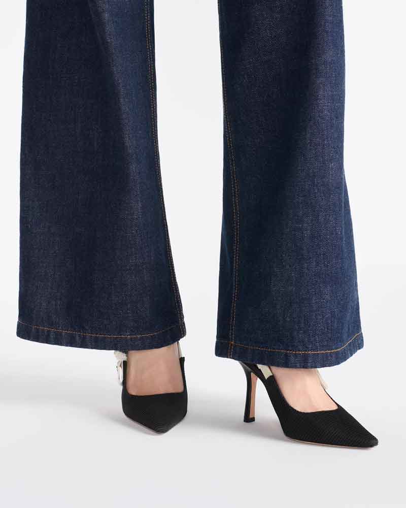 Modern Black Fabric Evening Pumps with Knot Strap Detail