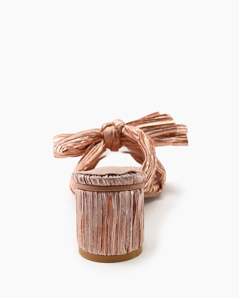 (Clean Up - Delivery in 3-5 days) Pleated Bow Open Toe Chunky Block Heel Sandals