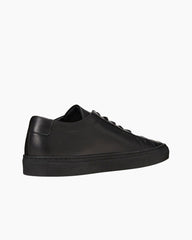 Minimalist Essential Black Leather Gold Stamped Sneakers