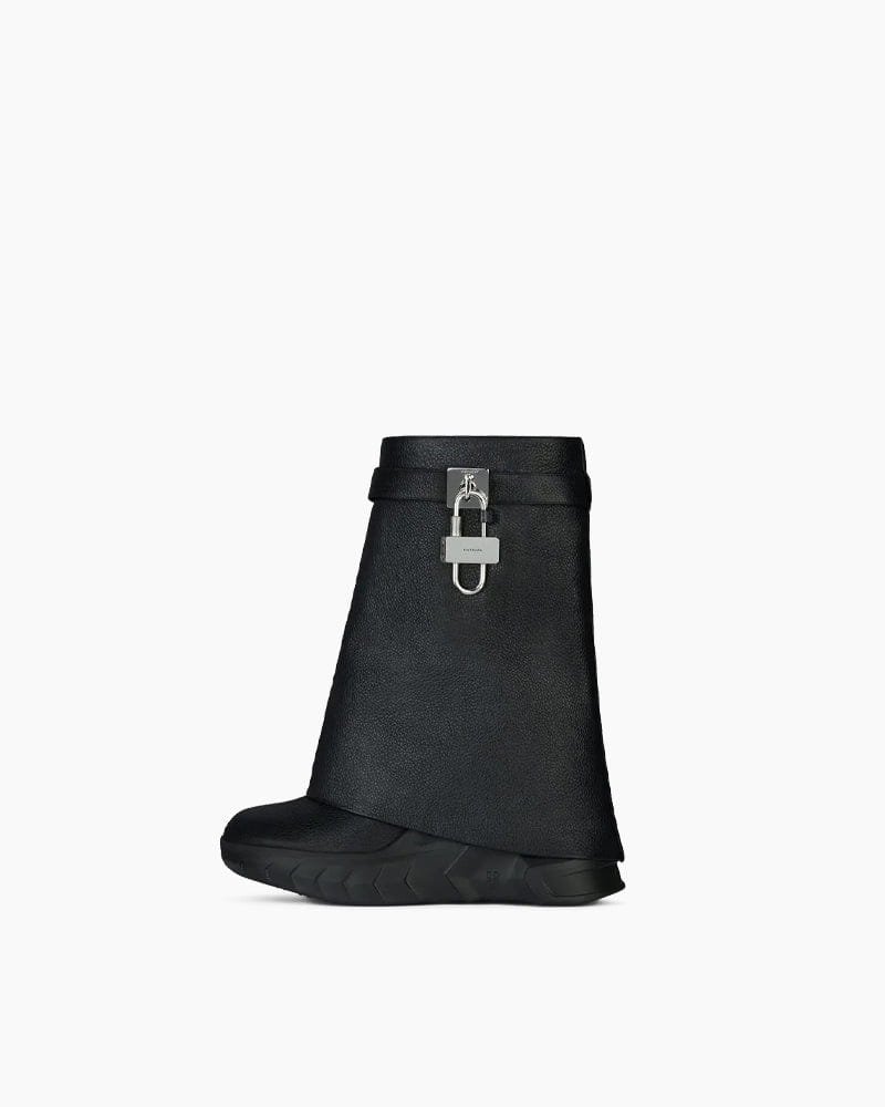 Silver Lock Biker Ankle Boots