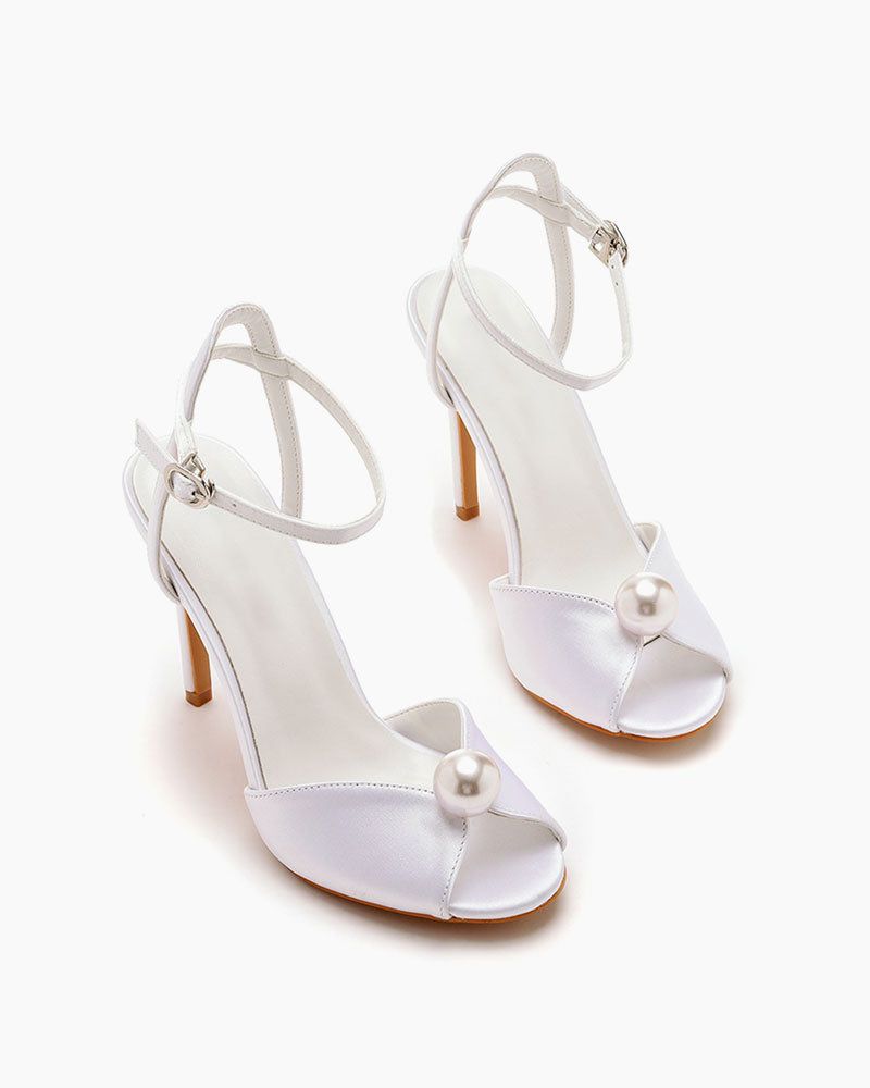White Satin Peep Toe High Heels