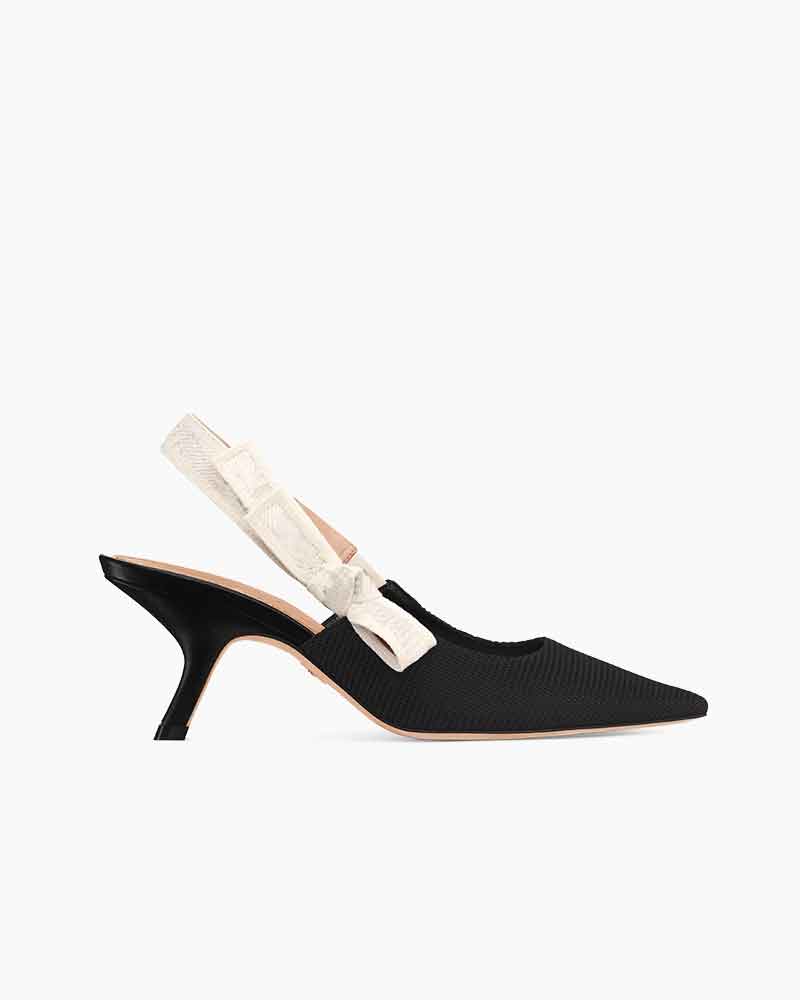 Modern Black Fabric Evening Pumps with Knot Strap Detail