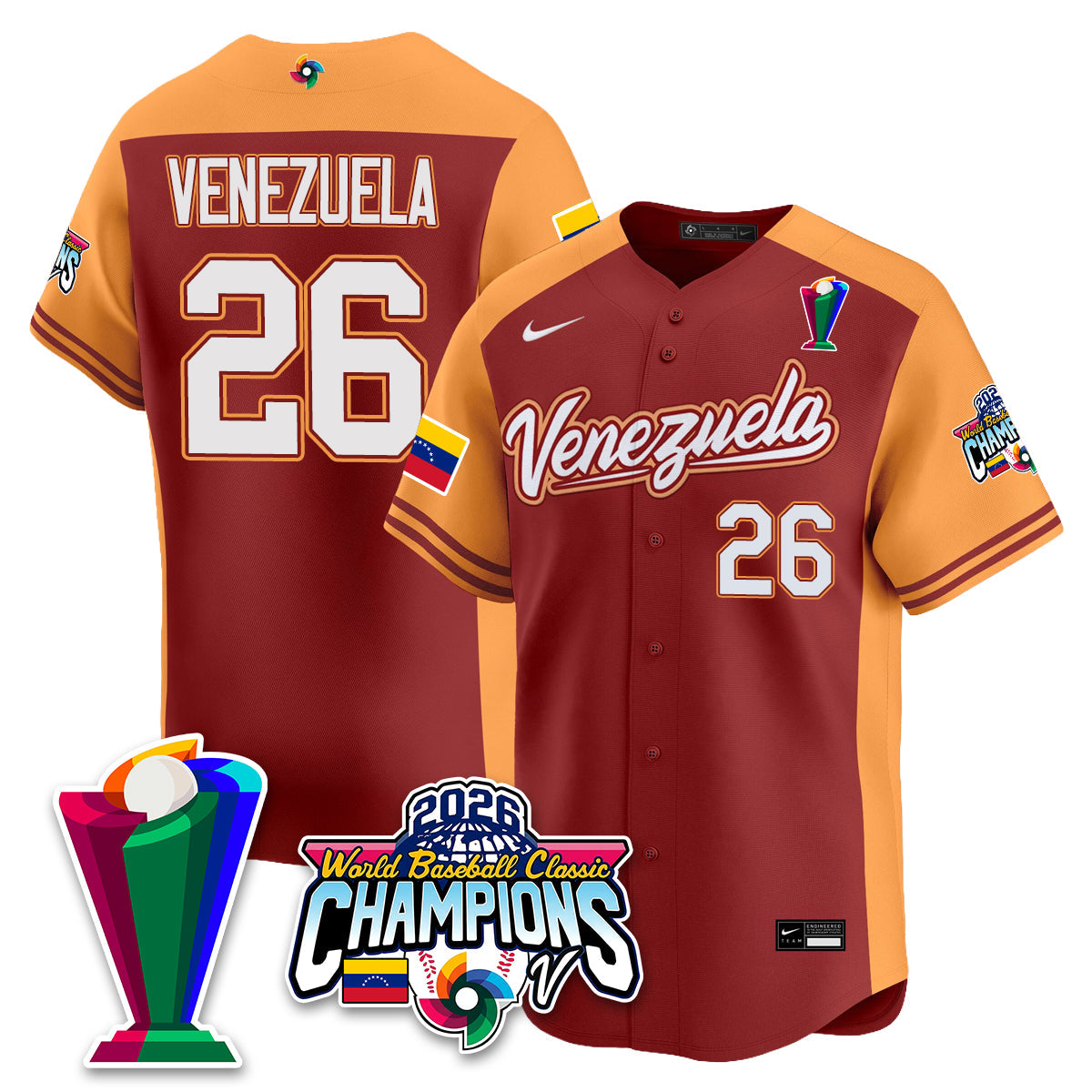 Venezuela Baseball 2026 World Baseball Classic Champions Limited Jersey V2 - All Stitched