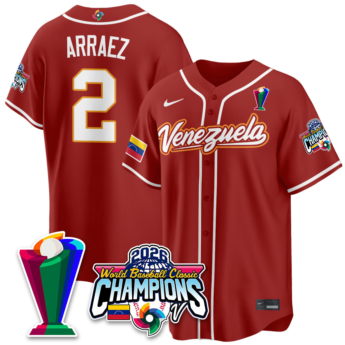 Venezuela Baseball 2026 World Baseball Classic Champions Limited Jersey V2 - All Stitched