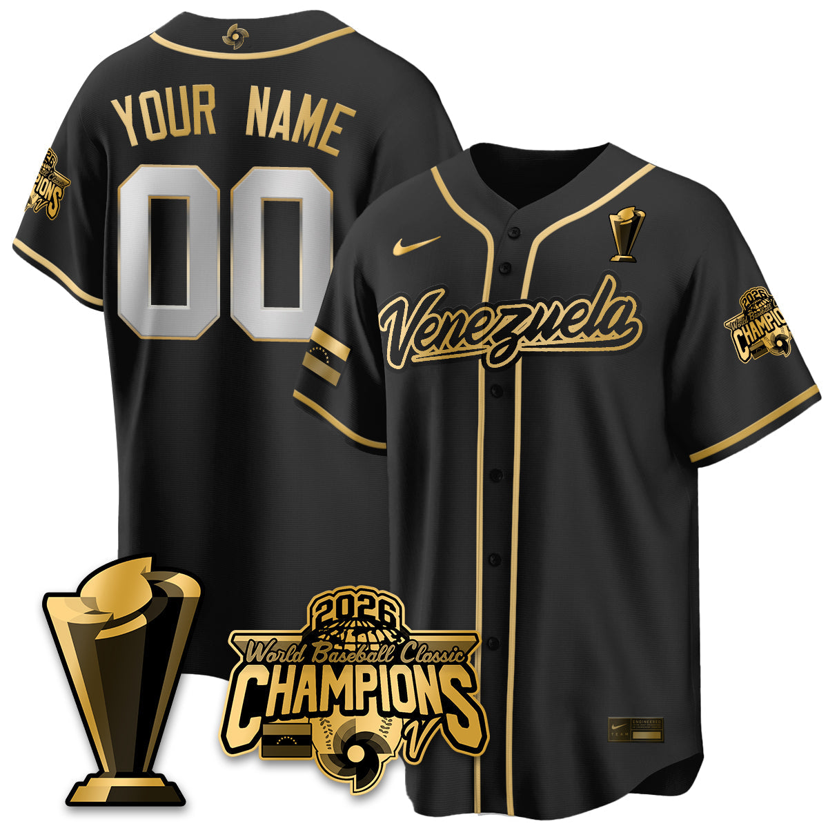 Custom Venezuela Baseball 2026 World Baseball Classic Champions Limited Jersey V2 - All Stitched