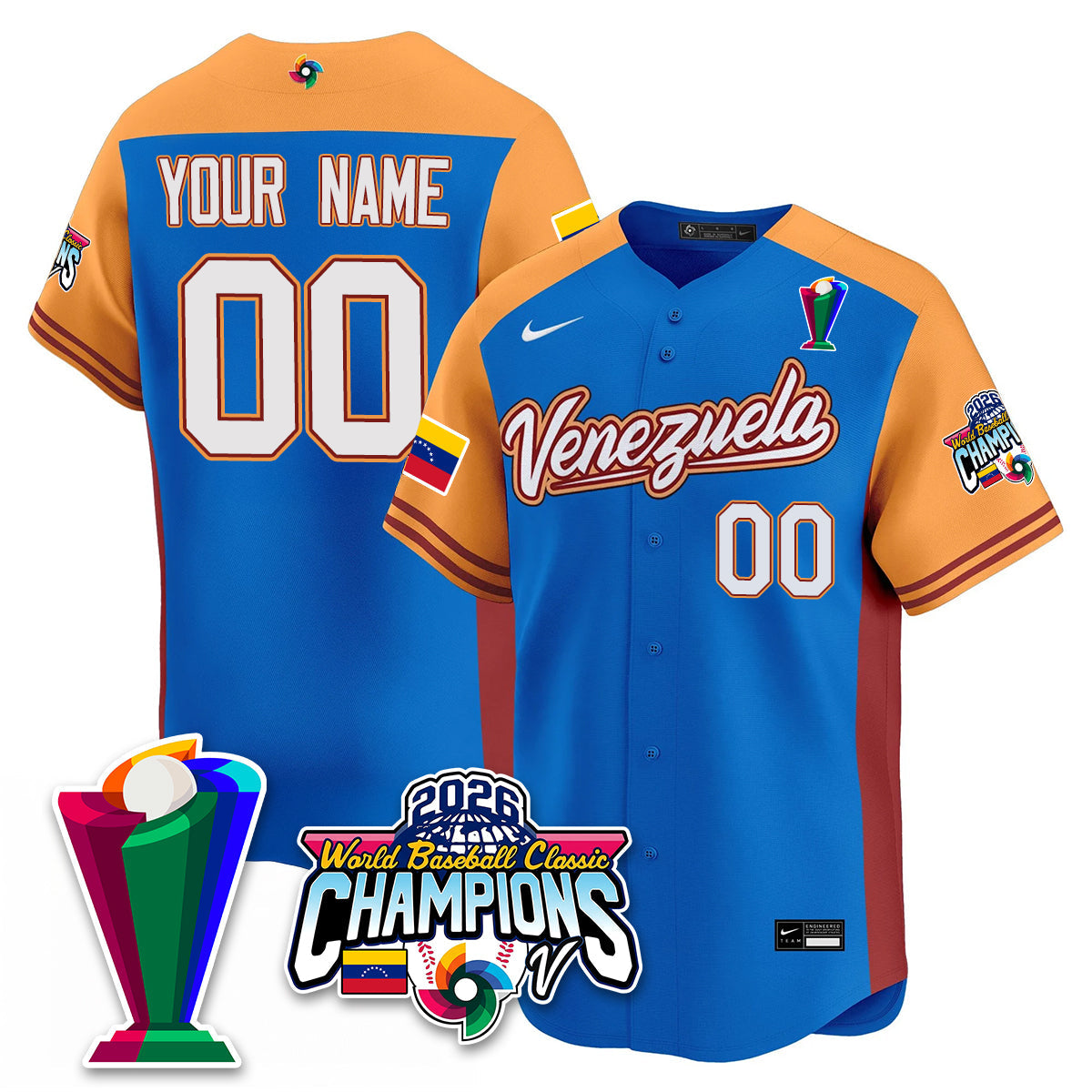 Custom Venezuela Baseball 2026 World Baseball Classic Champions Limited Jersey V2 - All Stitched