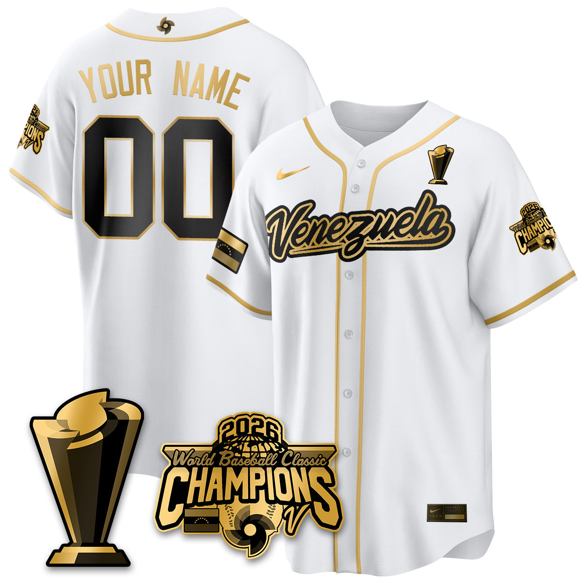Custom Venezuela Baseball 2026 World Baseball Classic Champions Limited Jersey V2 - All Stitched
