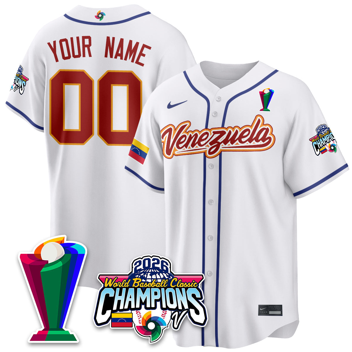 Custom Venezuela Baseball 2026 World Baseball Classic Champions Limited Jersey V2 - All Stitched