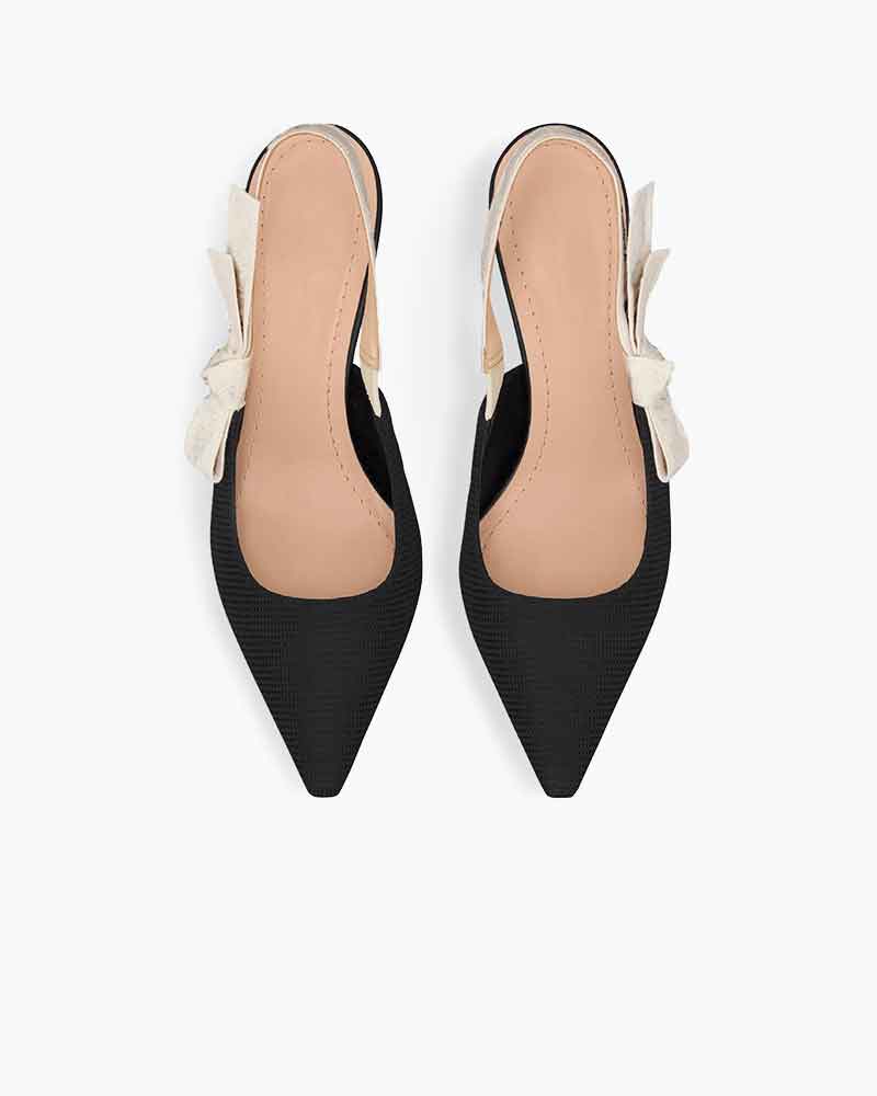 Modern Black Fabric Evening Pumps with Knot Strap Detail