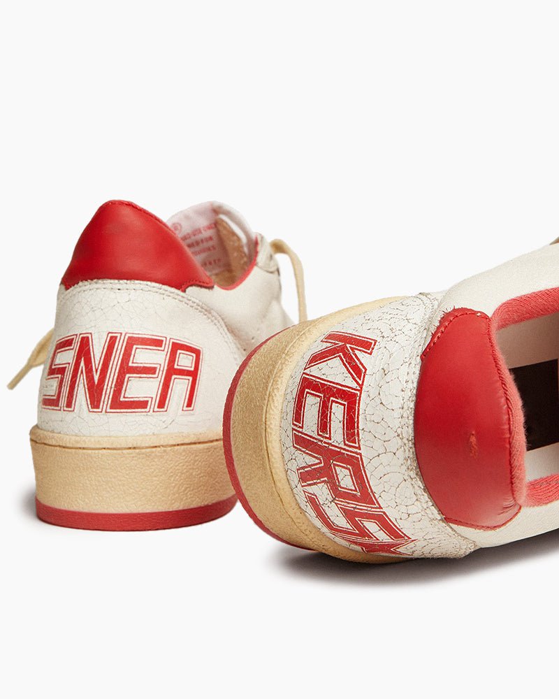 Women's White Nappa Leather Sneaker with Star and Heel Tab