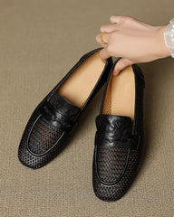 (Clean Up - US 7 ) Woven Braided Leather Casual Flat Loafers