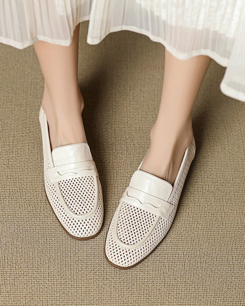 (Clean Up - US 7 ) Woven Braided Leather Casual Flat Loafers