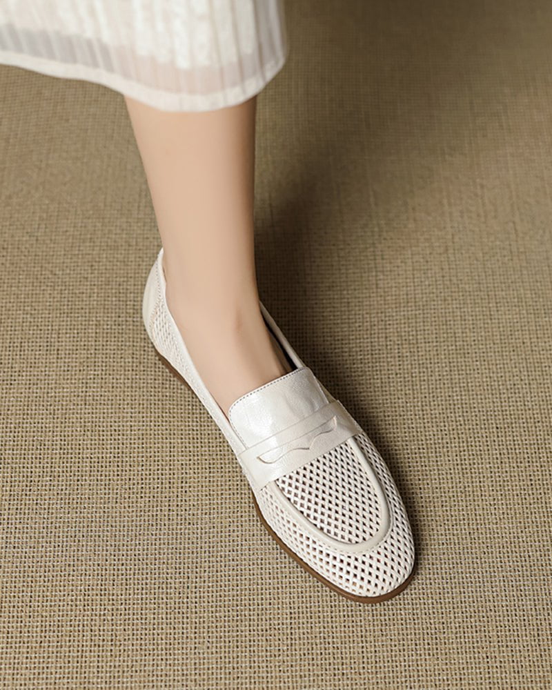(Clean Up - US 7 ) Woven Braided Leather Casual Flat Loafers